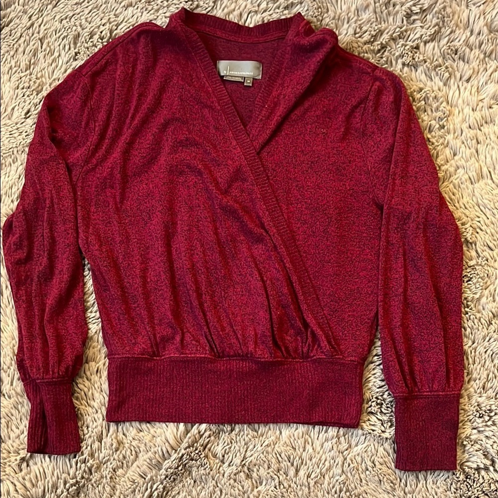 Anthropologie Red V-Neck Sweater with Textured Knit - Picture 3 of 5